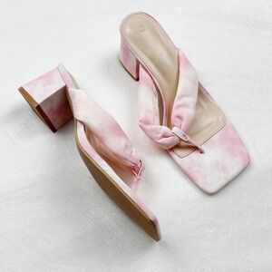 Pink Tie Dye Square Toe Block Heel Thong Sandals Size 6